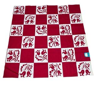 Vintage Wilendure Kensington 54" NEW Dutch Tulip Red Tablecloth Checkered Floral